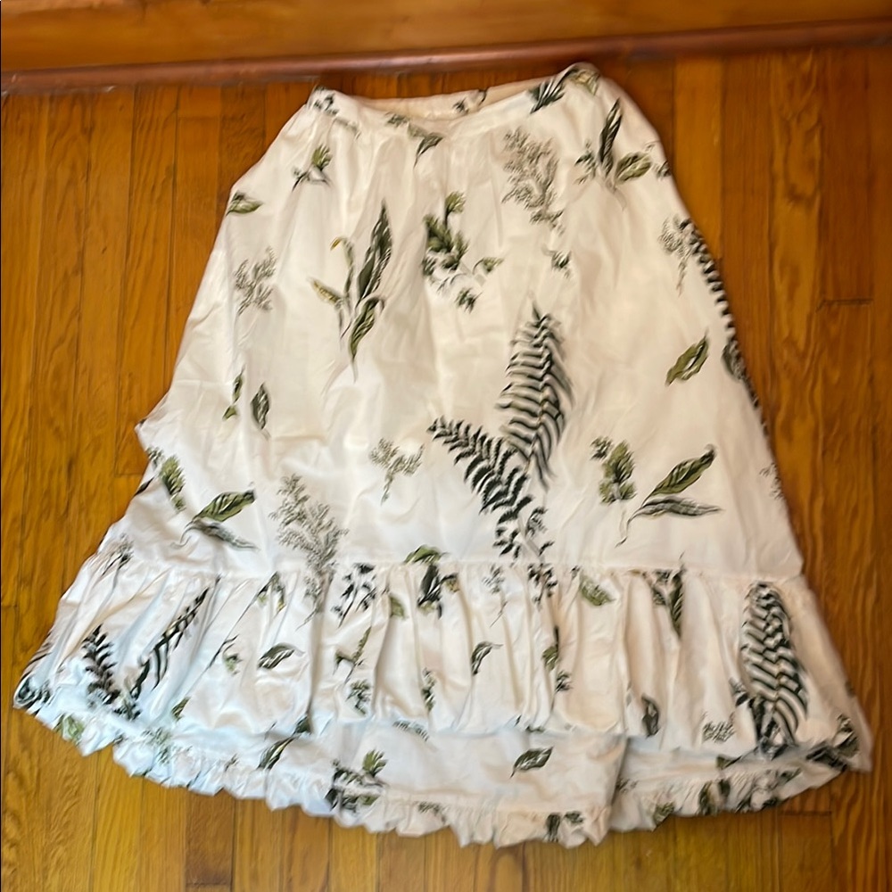 Anthropologie Green White Tiered Midi Skirt